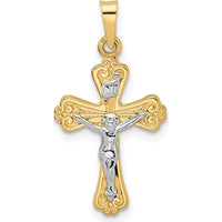 14K Two-Tone Gold INRI Crucifix Pendant with Polished Finish and Textured Detail - 20mm Length by Oro Pregiato