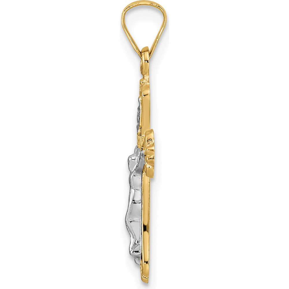 14K Two-Tone Gold INRI Crucifix Pendant with Polished Finish and Textured Detail - 20mm Length by Oro Pregiato