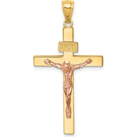 14K Two-Tone Gold INRI Crucifix Pendant with Polished Finish by Oro Pregiato
