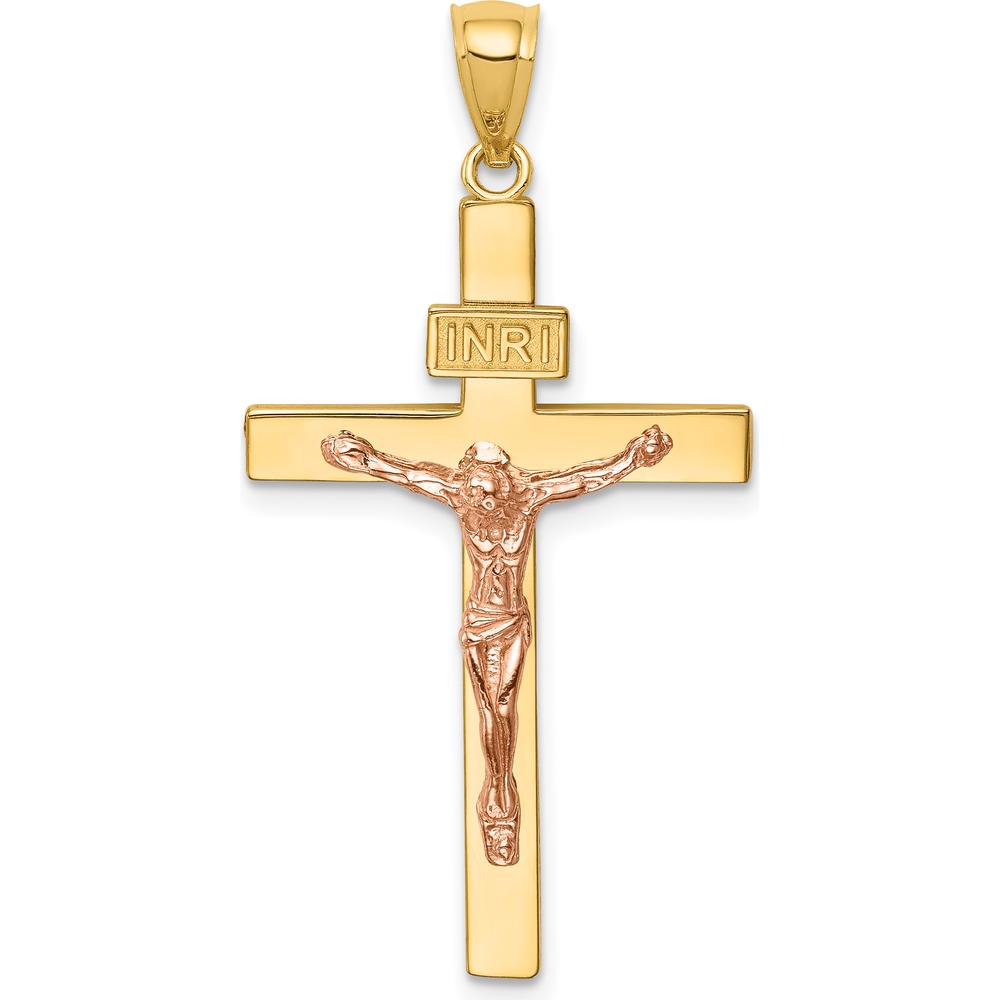 14K Two-Tone Gold INRI Crucifix Pendant with Polished Finish by Oro Pregiato
