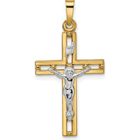 14K Two-Tone Gold INRI Crucifix Pendant with Polished Finish - Unisex Design by Oro Pregiato