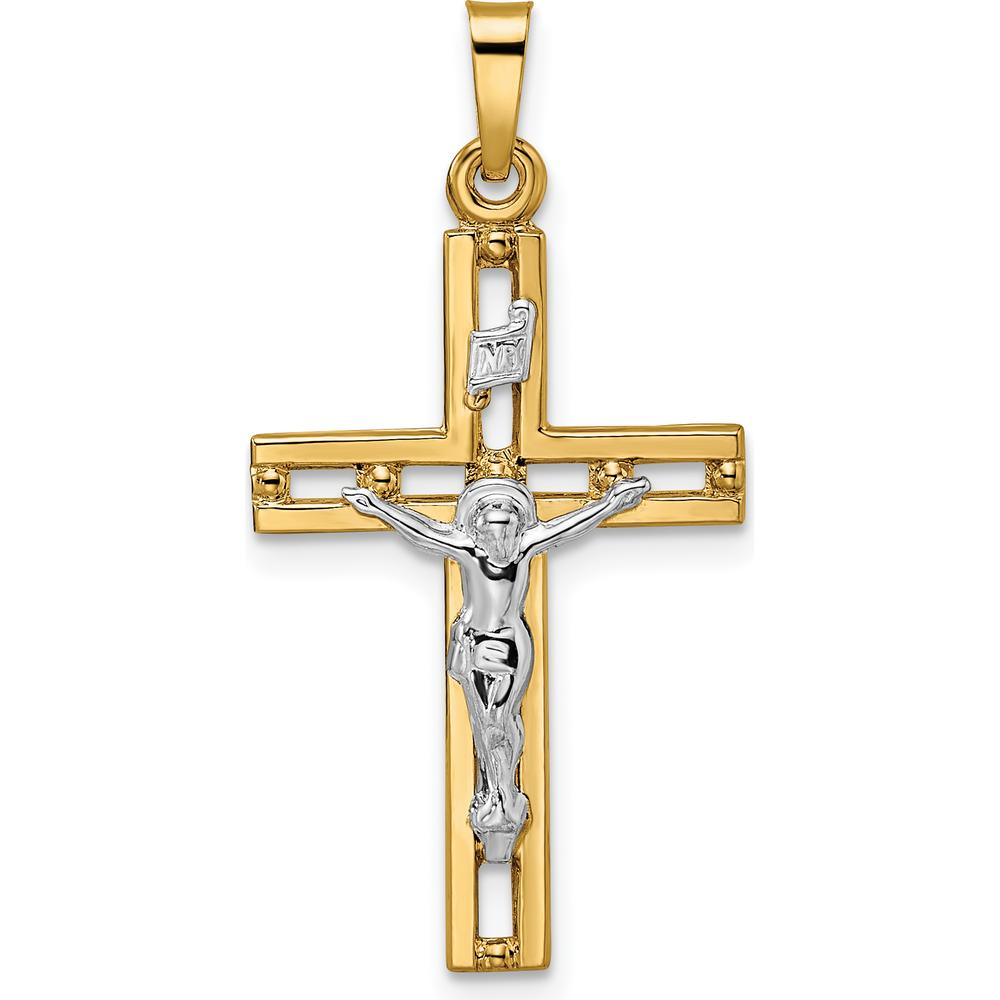 14K Two-Tone Gold INRI Crucifix Pendant with Polished Finish - Unisex Design by Oro Pregiato