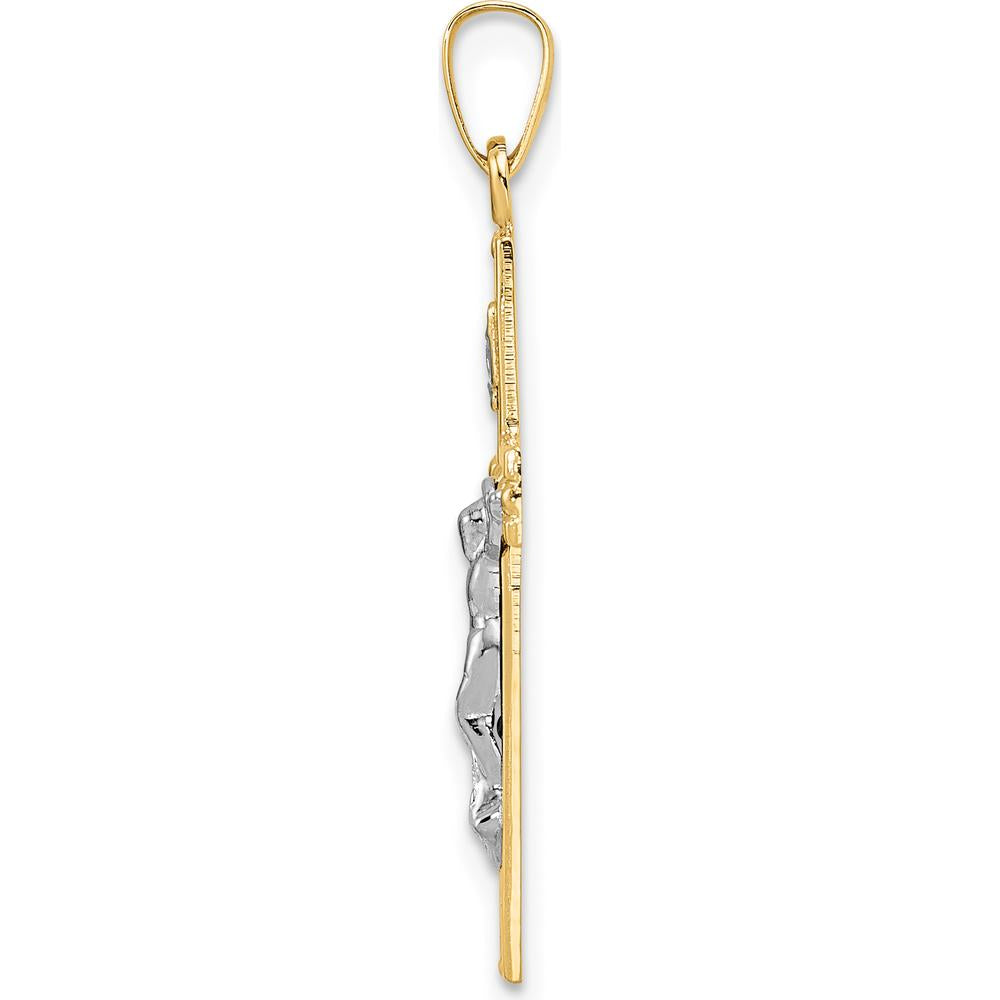14K Two-Tone Gold INRI Crucifix Pendant with Polished Finish - Unisex Design by Oro Pregiato