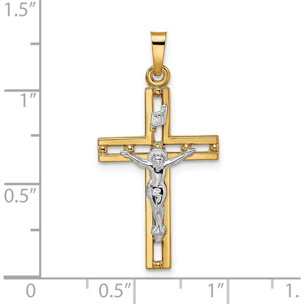 14K Two-Tone Gold INRI Crucifix Pendant with Polished Finish - Unisex Design by Oro Pregiato