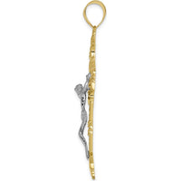 14K Two-Tone Gold INRI Fleur De Lis Crucifix Pendant - 57mm by Oro Pregiato