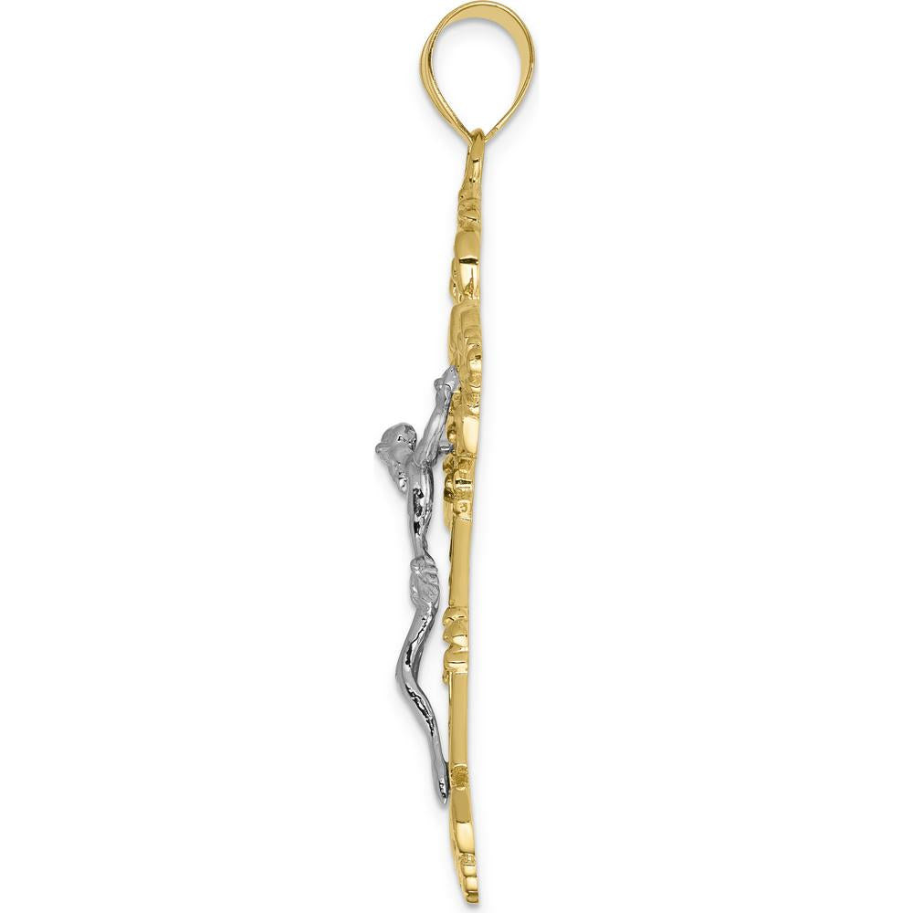 14K Two-Tone Gold INRI Fleur De Lis Crucifix Pendant - 57mm by Oro Pregiato