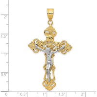 14K Two-Tone Gold INRI Fleur De Lis Crucifix Pendant - 57mm by Oro Pregiato