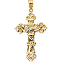 14K Two-Tone Gold INRI Fleur De Lis Crucifix Pendant - 57mm by Oro Pregiato