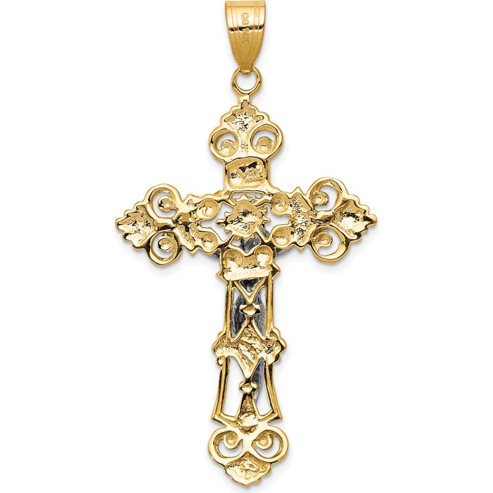 14K Two-Tone Gold INRI Fleur De Lis Crucifix Pendant - 57mm by Oro Pregiato
