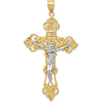 14K Two-Tone Gold INRI Fleur De Lis Crucifix Pendant - 68mm x 36mm by Oro Pregiato
