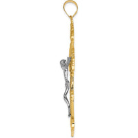 14K Two-Tone Gold INRI Fleur De Lis Crucifix Pendant - 68mm x 36mm by Oro Pregiato