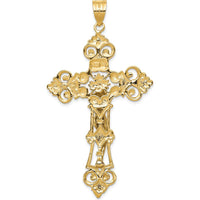 14K Two-Tone Gold INRI Fleur De Lis Crucifix Pendant - 68mm x 36mm by Oro Pregiato
