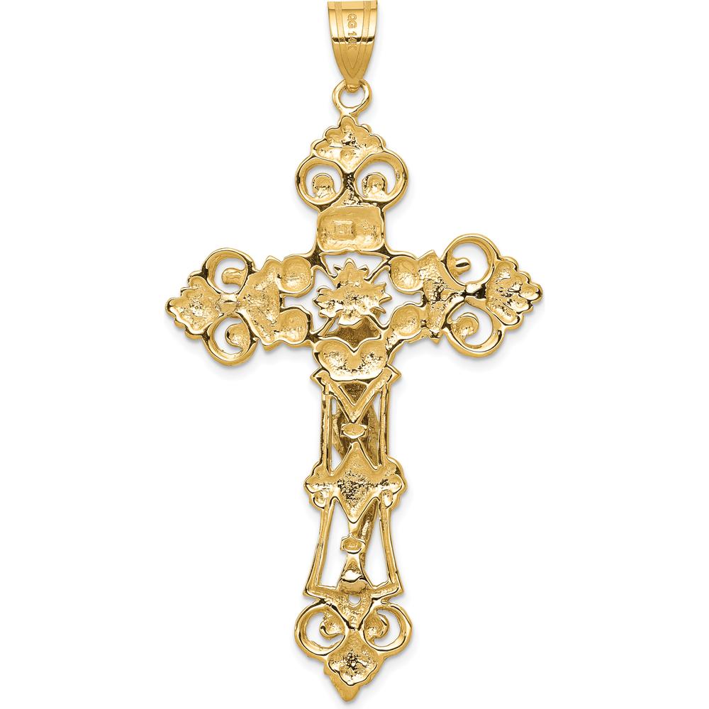 14K Two-Tone Gold INRI Fleur De Lis Crucifix Pendant - 68mm x 36mm by Oro Pregiato