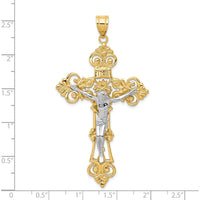 14K Two-Tone Gold INRI Fleur De Lis Crucifix Pendant - 68mm x 36mm by Oro Pregiato