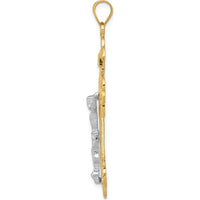 14K Two-Tone Gold INRI Fleur de Lis Crucifix Pendant with Detailed Jesus Figure - 48mm Length by Oro Pregiato