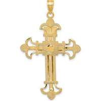 14K Two-Tone Gold INRI Fleur de Lis Crucifix Pendant with Detailed Jesus Figure - 48mm Length by Oro Pregiato