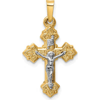 14K Two-Tone Gold INRI Hollow Crucifix Pendant - 28mm Length by Oro Pregiato