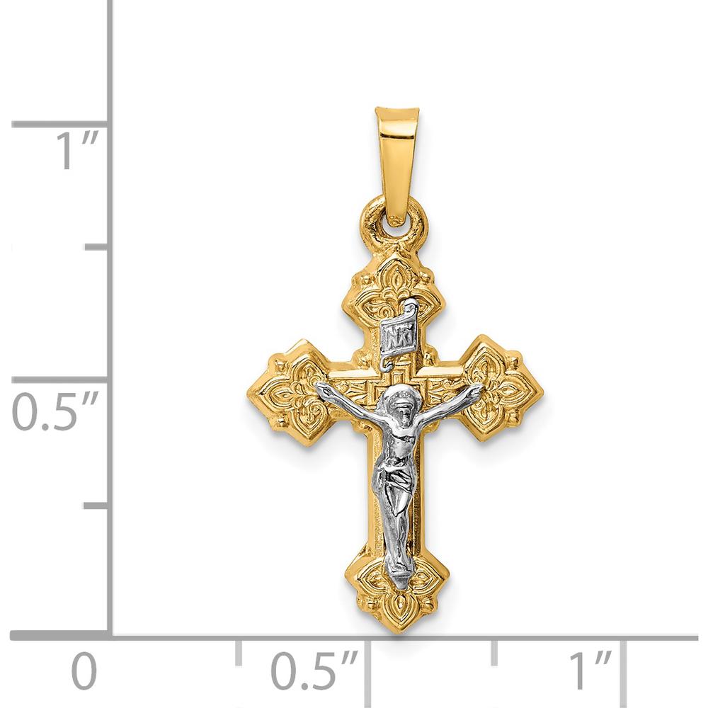 14K Two-Tone Gold INRI Hollow Crucifix Pendant - 28mm Length by Oro Pregiato