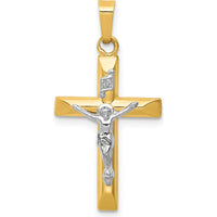 14K Two-Tone Gold INRI Hollow Crucifix Pendant - 29mm Length by Oro Pregiato