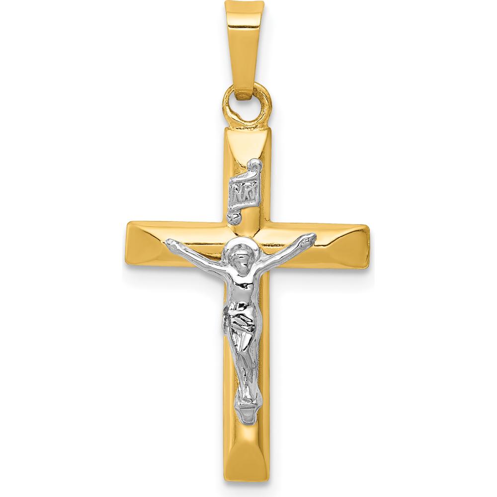 14K Two-Tone Gold INRI Hollow Crucifix Pendant - 29mm Length by Oro Pregiato