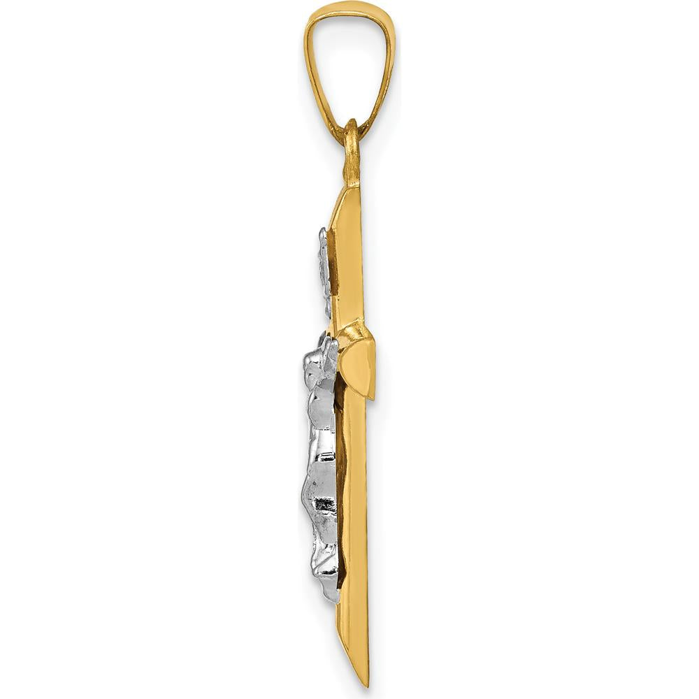 14K Two-Tone Gold INRI Hollow Crucifix Pendant - 29mm Length by Oro Pregiato