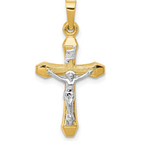 14K Two-Tone Gold INRI Hollow Crucifix Pendant - 29mm by Oro Pregiato