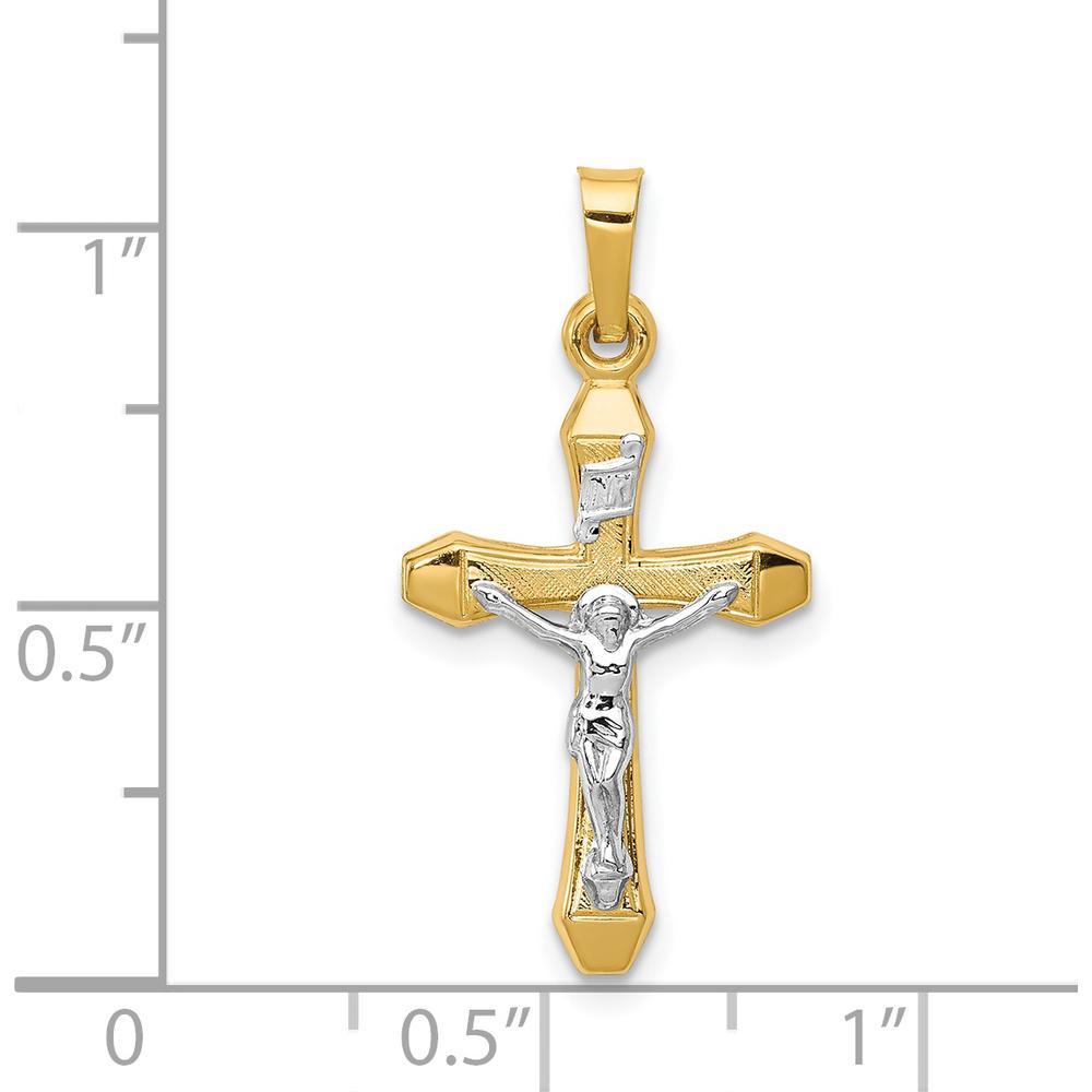 14K Two-Tone Gold INRI Hollow Crucifix Pendant - 29mm by Oro Pregiato