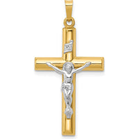 14K Two-Tone Gold INRI Hollow Crucifix Pendant - 39mm Length by Oro Pregiato