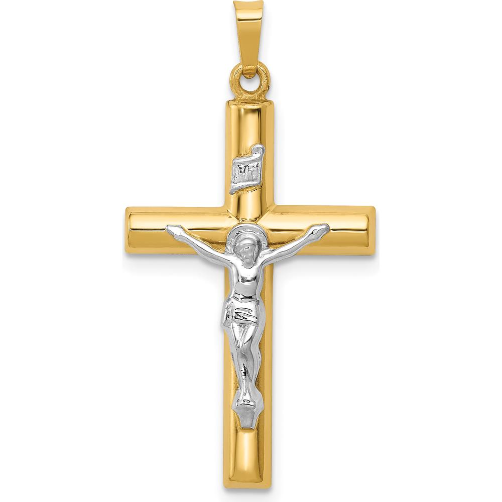 14K Two-Tone Gold INRI Hollow Crucifix Pendant - 39mm Length by Oro Pregiato