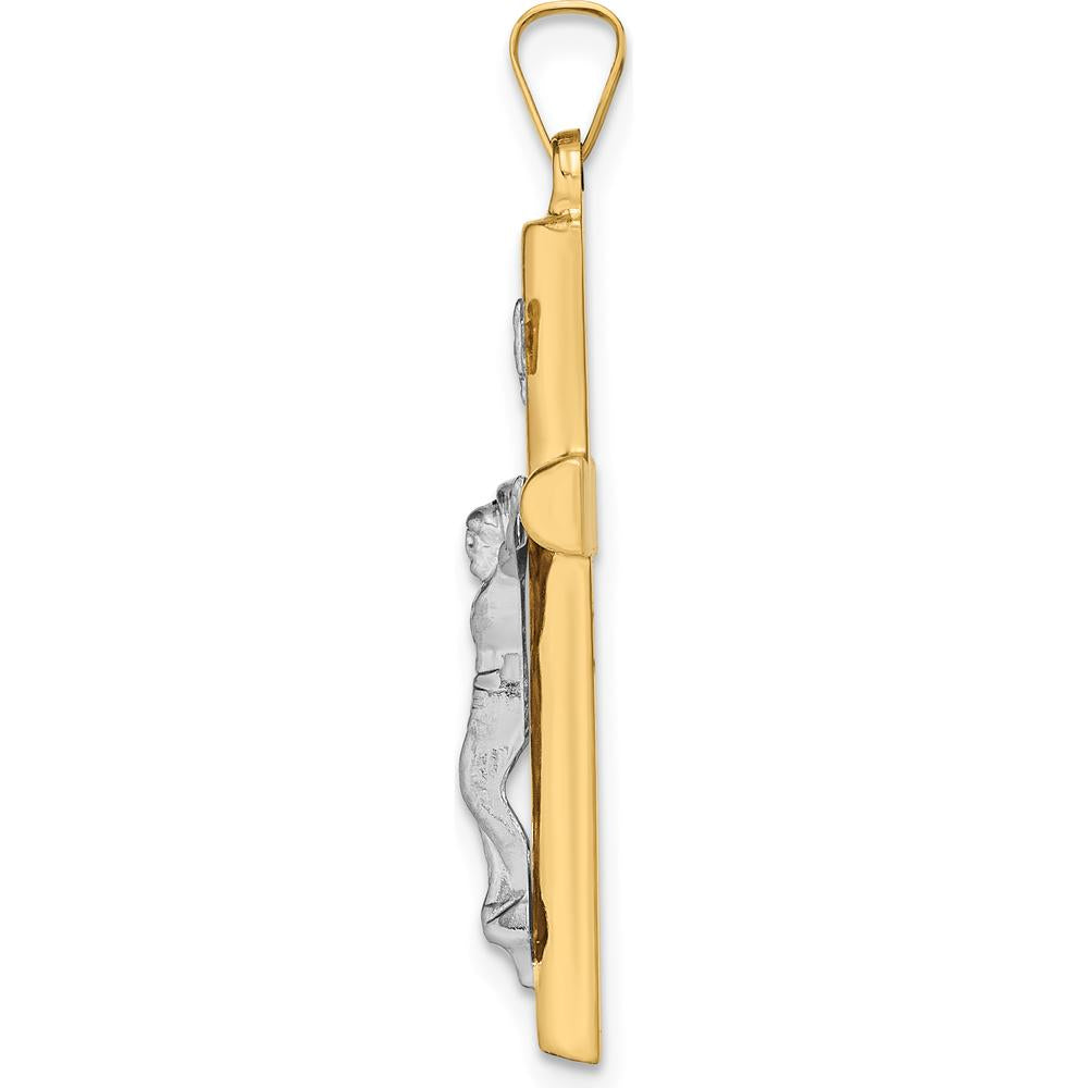 14K Two-Tone Gold INRI Hollow Crucifix Pendant - 39mm Length by Oro Pregiato