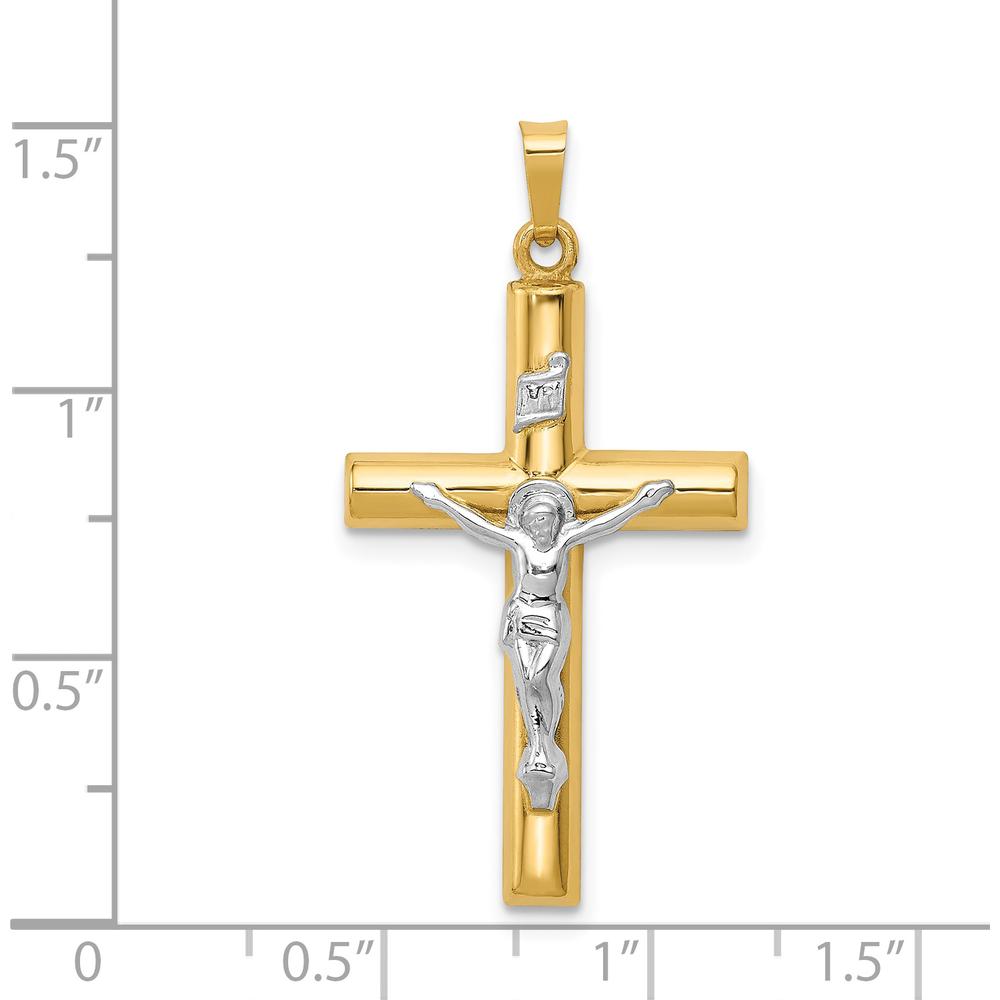 14K Two-Tone Gold INRI Hollow Crucifix Pendant - 39mm Length by Oro Pregiato