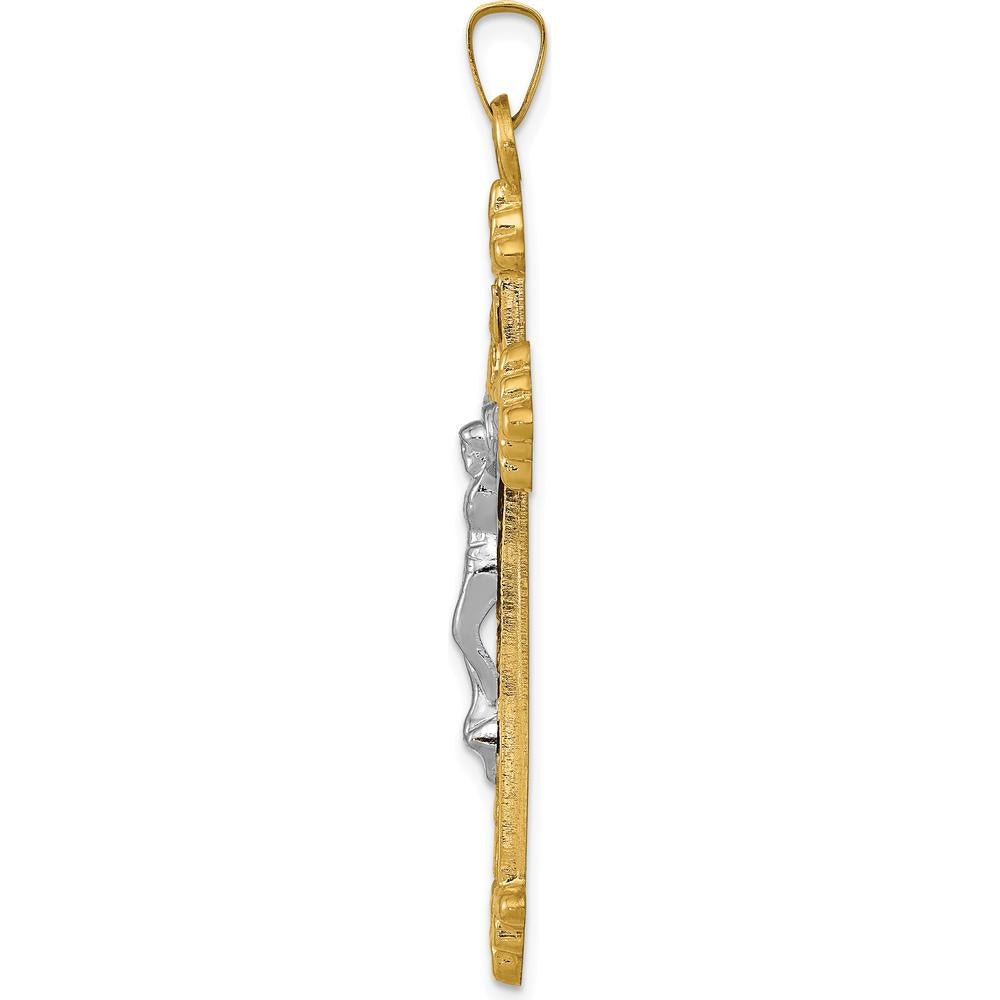 14K Two-Tone Gold INRI Hollow Crucifix Pendant - 45mm Length by Oro Pregiato