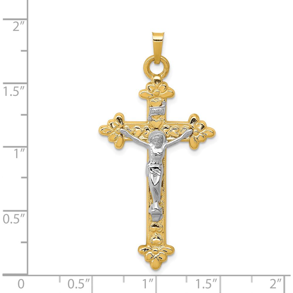 14K Two-Tone Gold INRI Hollow Crucifix Pendant - 45mm Length by Oro Pregiato