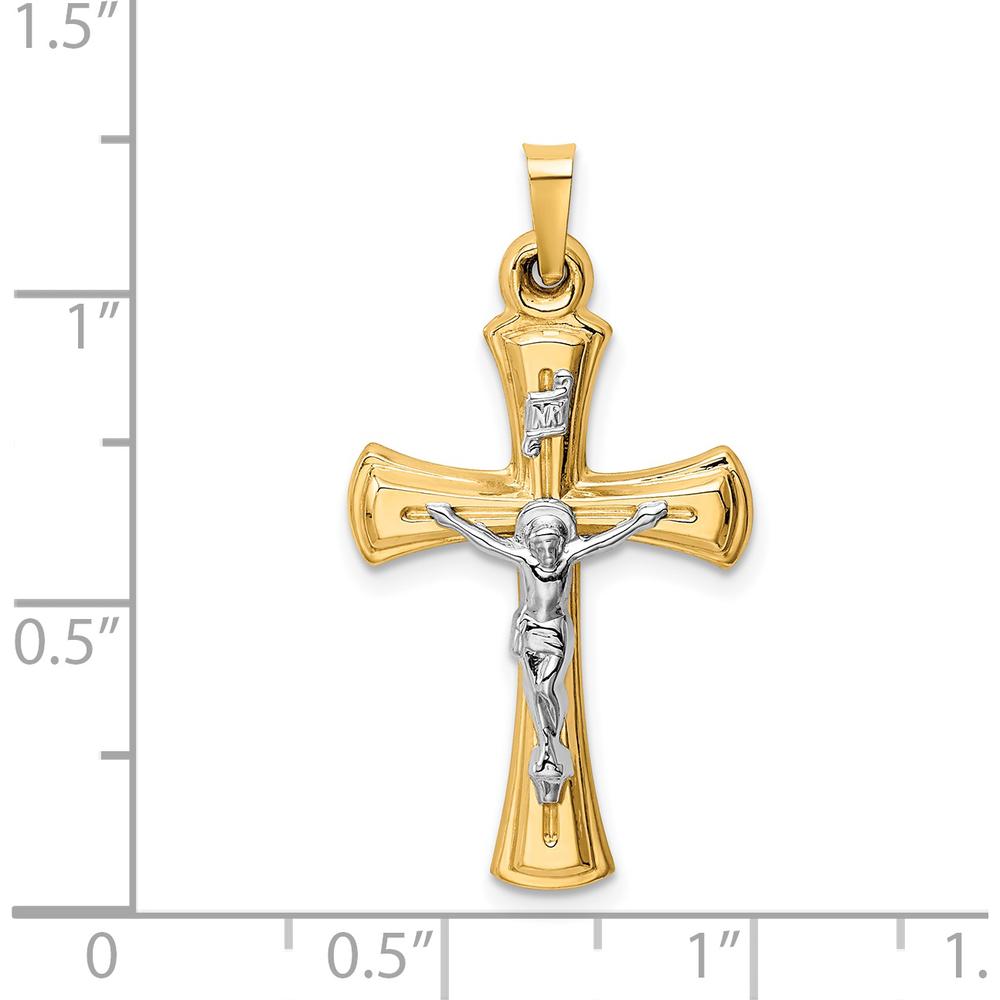 14K Two-Tone Gold INRI Hollow Crucifix Pendant - Polished Finish 34mm by Oro Pregiato