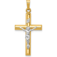 14K Two-Tone Gold INRI Hollow Crucifix Pendant - Polished Finish by Oro Pregiato