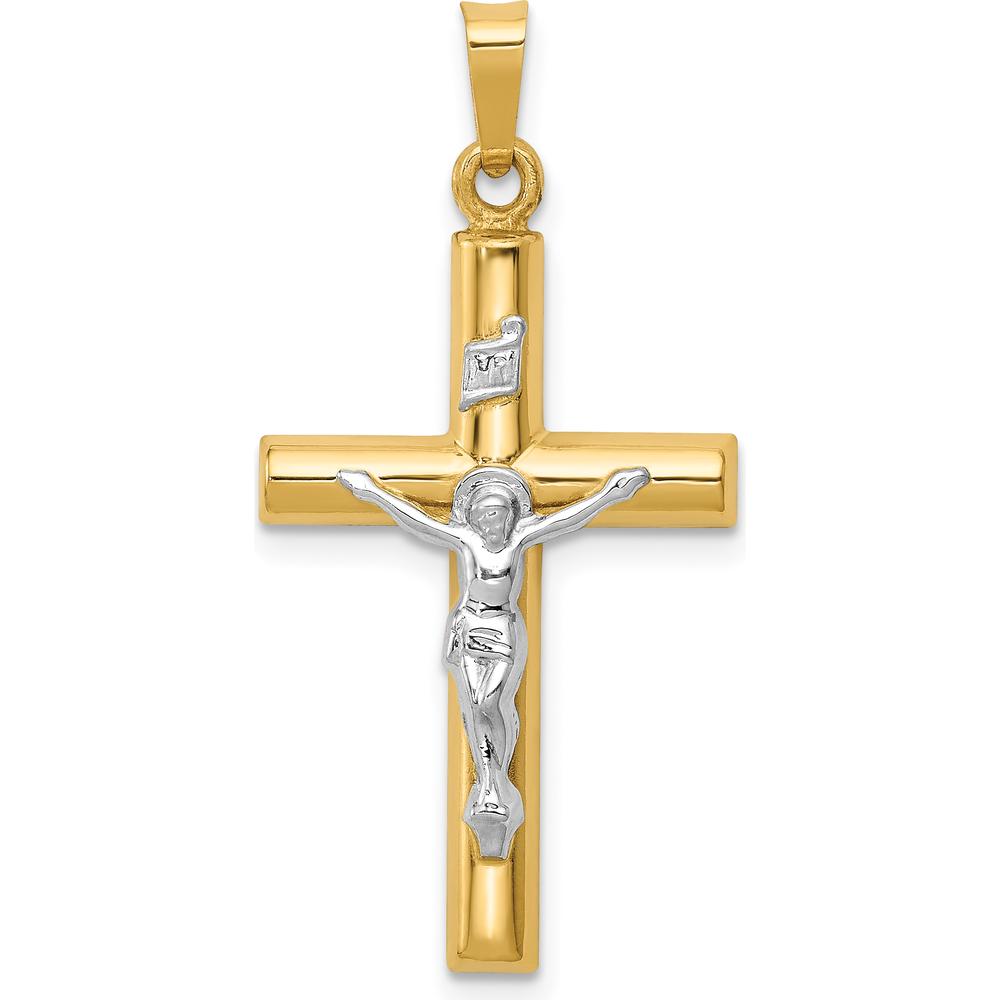 14K Two-Tone Gold INRI Hollow Crucifix Pendant - Polished Finish by Oro Pregiato