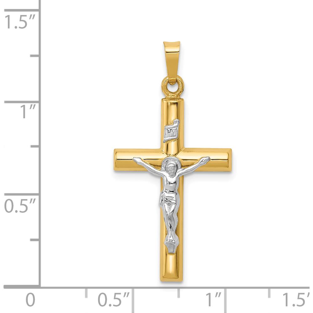 14K Two-Tone Gold INRI Hollow Crucifix Pendant - Polished Finish by Oro Pregiato