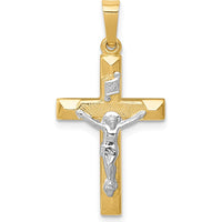 14K Two-Tone Gold INRI Hollow Crucifix Pendant - Polished Finish by Oro Pregiato