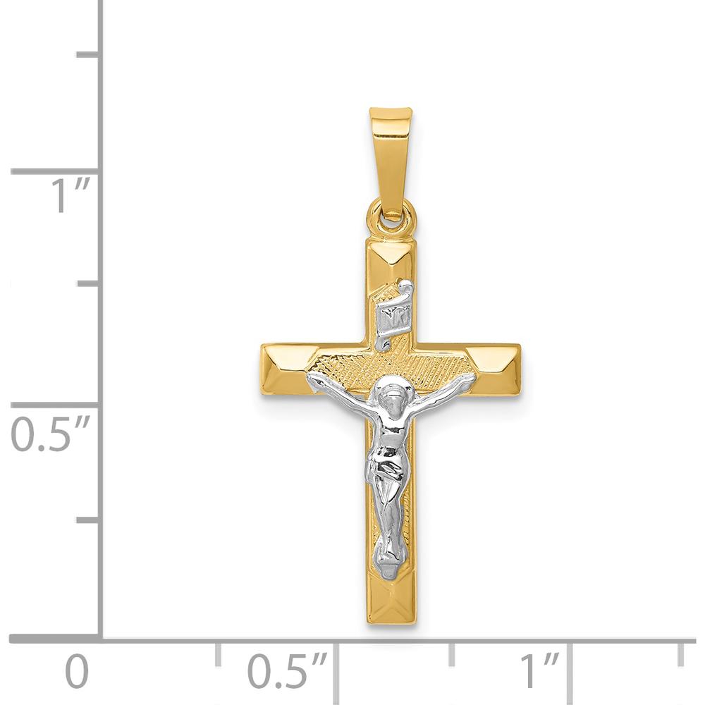 14K Two-Tone Gold INRI Hollow Crucifix Pendant - Polished Finish by Oro Pregiato