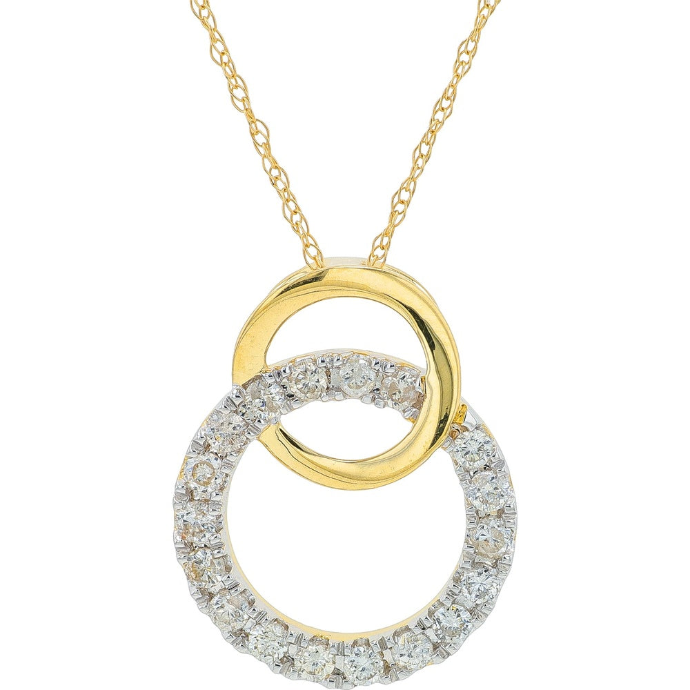 14K Two-Tone Gold Interlocking Circle Pendant with Pavé-Set Round Diamonds - 0.33 Carat Total Diamond Weight