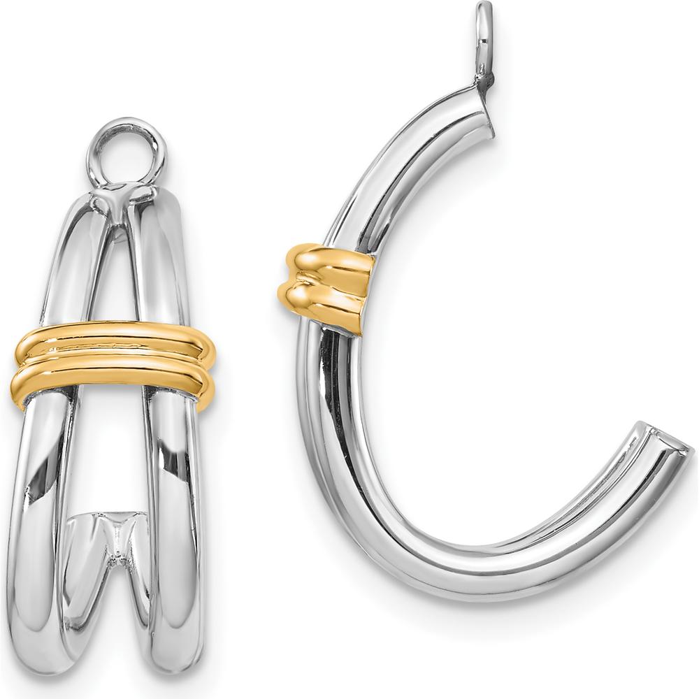 14K Two-Tone Gold J-Hoop Earring Jackets with Hollow Design by Oro Pregiato