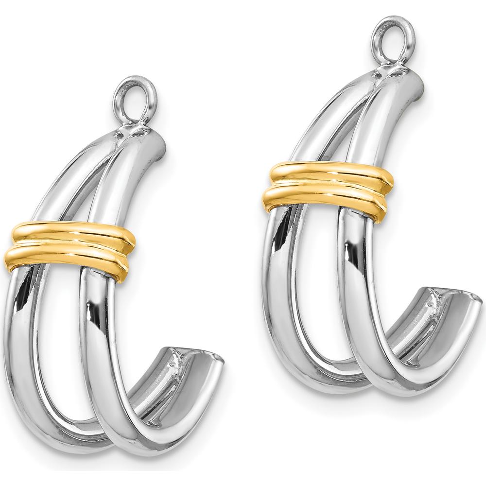14K Two-Tone Gold J-Hoop Earring Jackets with Hollow Design by Oro Pregiato
