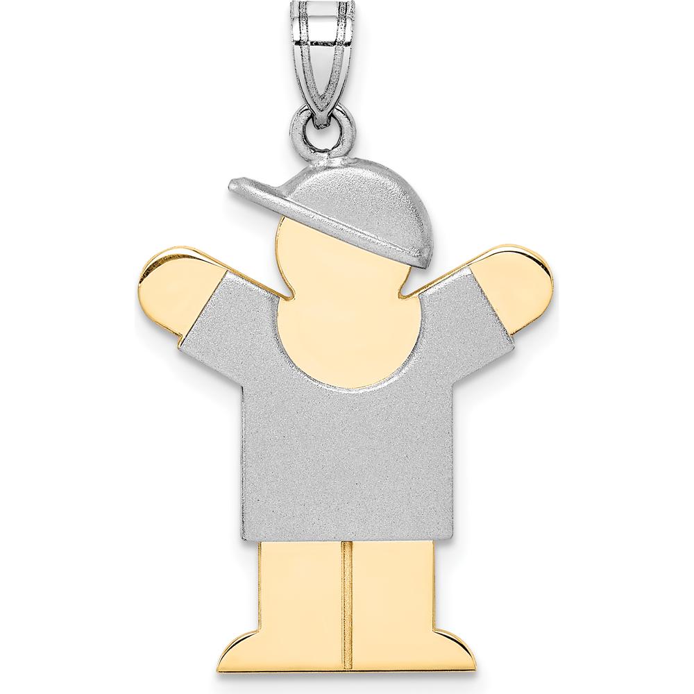 14K Two-Tone Gold Kids Boy with Hat Engravable Charm - 30mm Length by Oro Pregiato