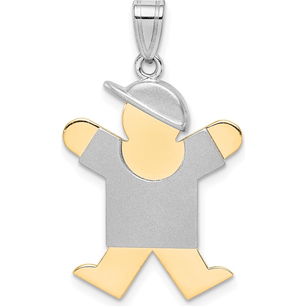 14K Two-Tone Gold Kids Boy with Hat Engravable Pendant - 30mm Length by Oro Pregiato