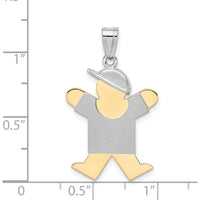 14K Two-Tone Gold Kids Boy with Hat Engravable Pendant - 30mm Length by Oro Pregiato