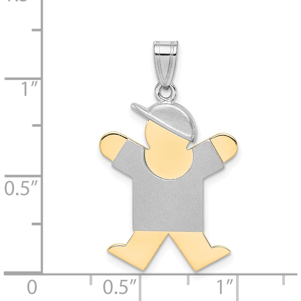 14K Two-Tone Gold Kids Boy with Hat Engravable Pendant - 30mm Length by Oro Pregiato
