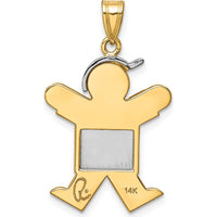14K Two-Tone Gold Kids Boy with Hat Engravable Pendant - 30mm Length by Oro Pregiato