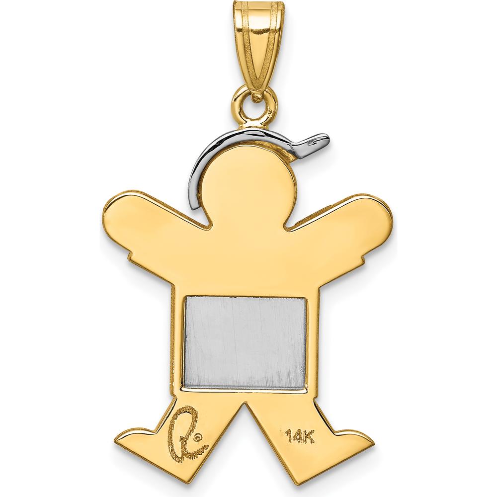 14K Two-Tone Gold Kids Boy with Hat Engravable Pendant - 30mm Length by Oro Pregiato