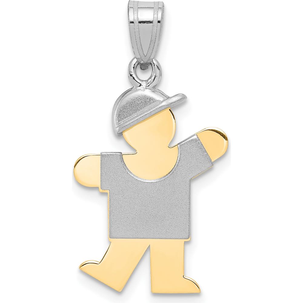 14K Two-Tone Gold Kids Boy with Hat Engravable Pendant Charm - 25mm by Oro Pregiato
