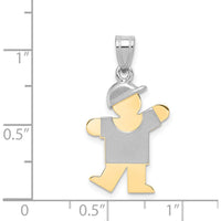14K Two-Tone Gold Kids Boy with Hat Engravable Pendant Charm - 25mm by Oro Pregiato